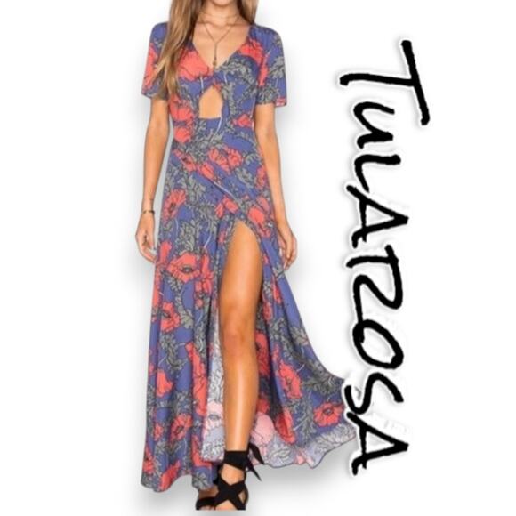 Tularosa Desi Floral Wrap Maxi Dress Keyhole Blue Revolve Womens Size XS - Picture 1 of 12